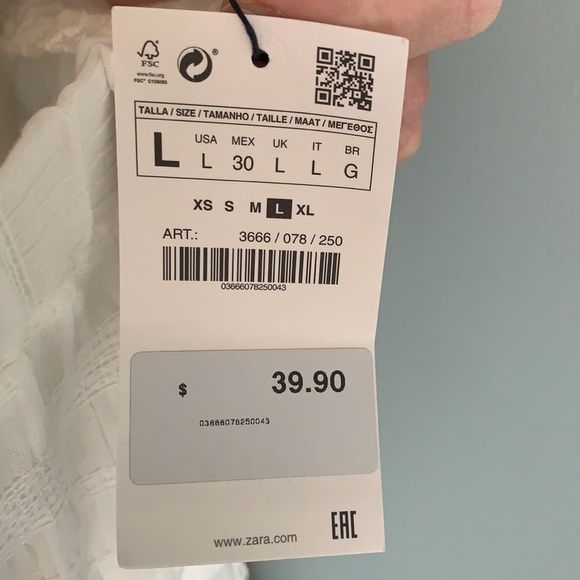 Zara Basic Z1975 Denim off white, open neckline top - Picture 5 of 7